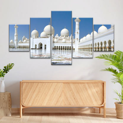 Abu Dhabi Islamic Architecture White Mosque Under Sunlight Wall Art