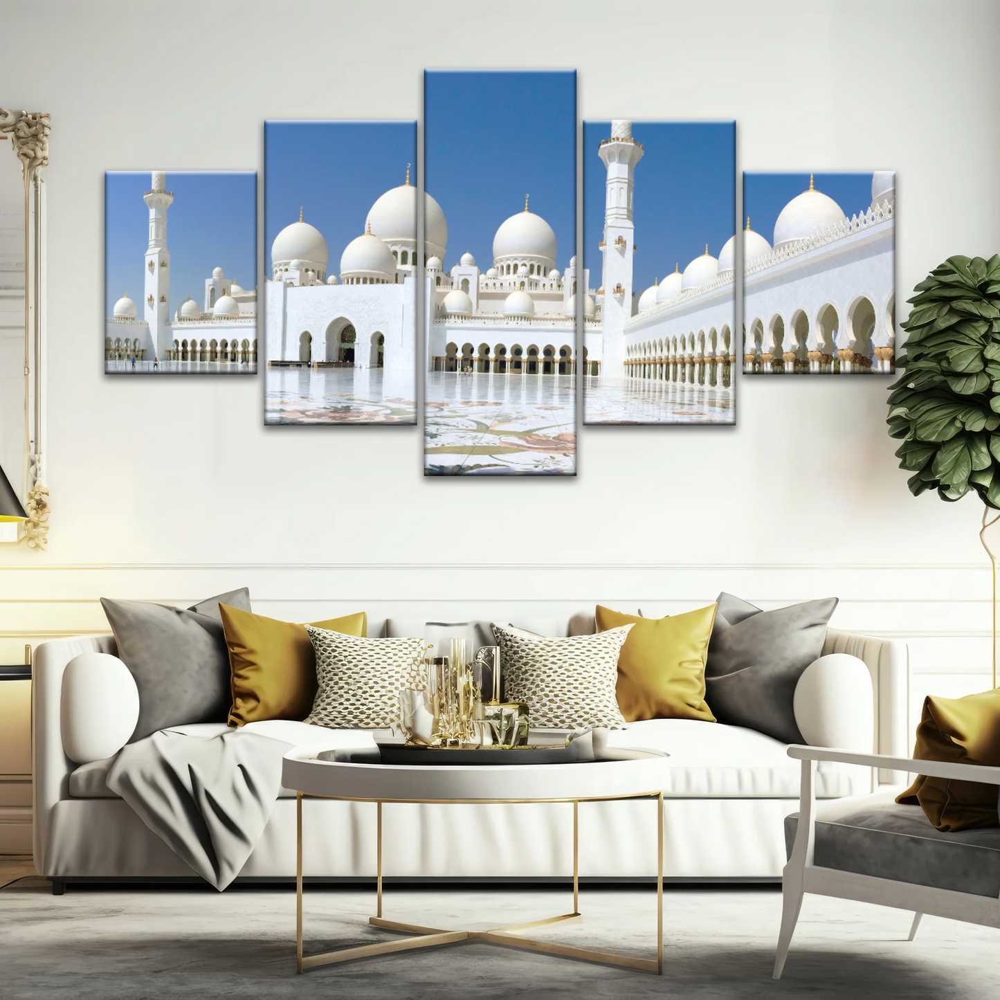 Abu Dhabi Islamic Architecture White Mosque Under Sunlight Wall Art