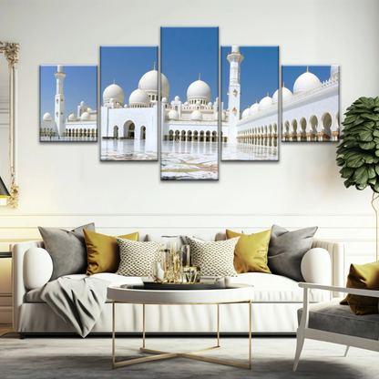 Abu Dhabi Islamic Architecture White Mosque Under Sunlight Wall Art