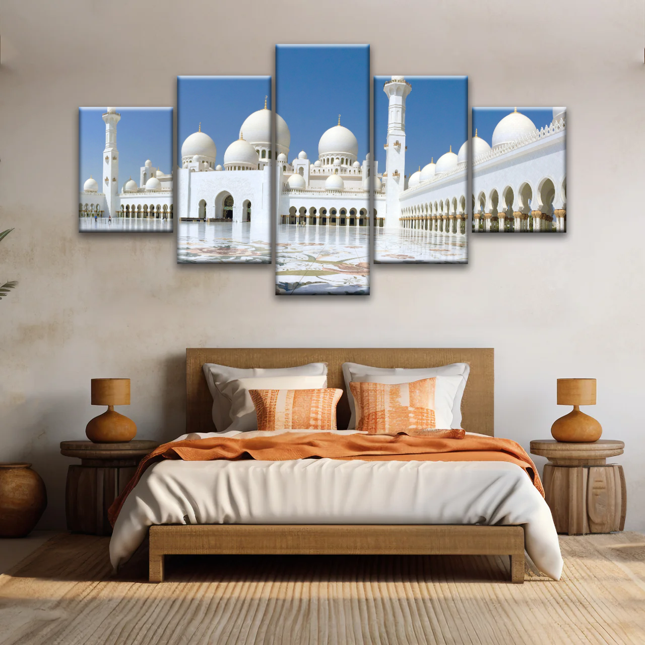 Abu Dhabi Islamic Architecture White Mosque Under Sunlight Wall Art