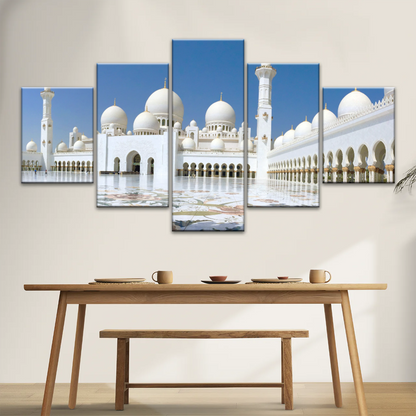 Abu Dhabi Islamic Architecture White Mosque Under Sunlight Wall Art
