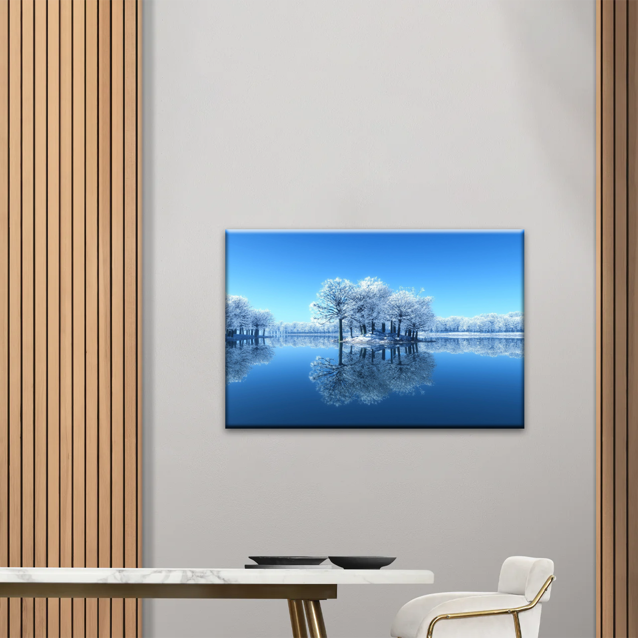 Snow-covered Trees on The Lake Wall Art