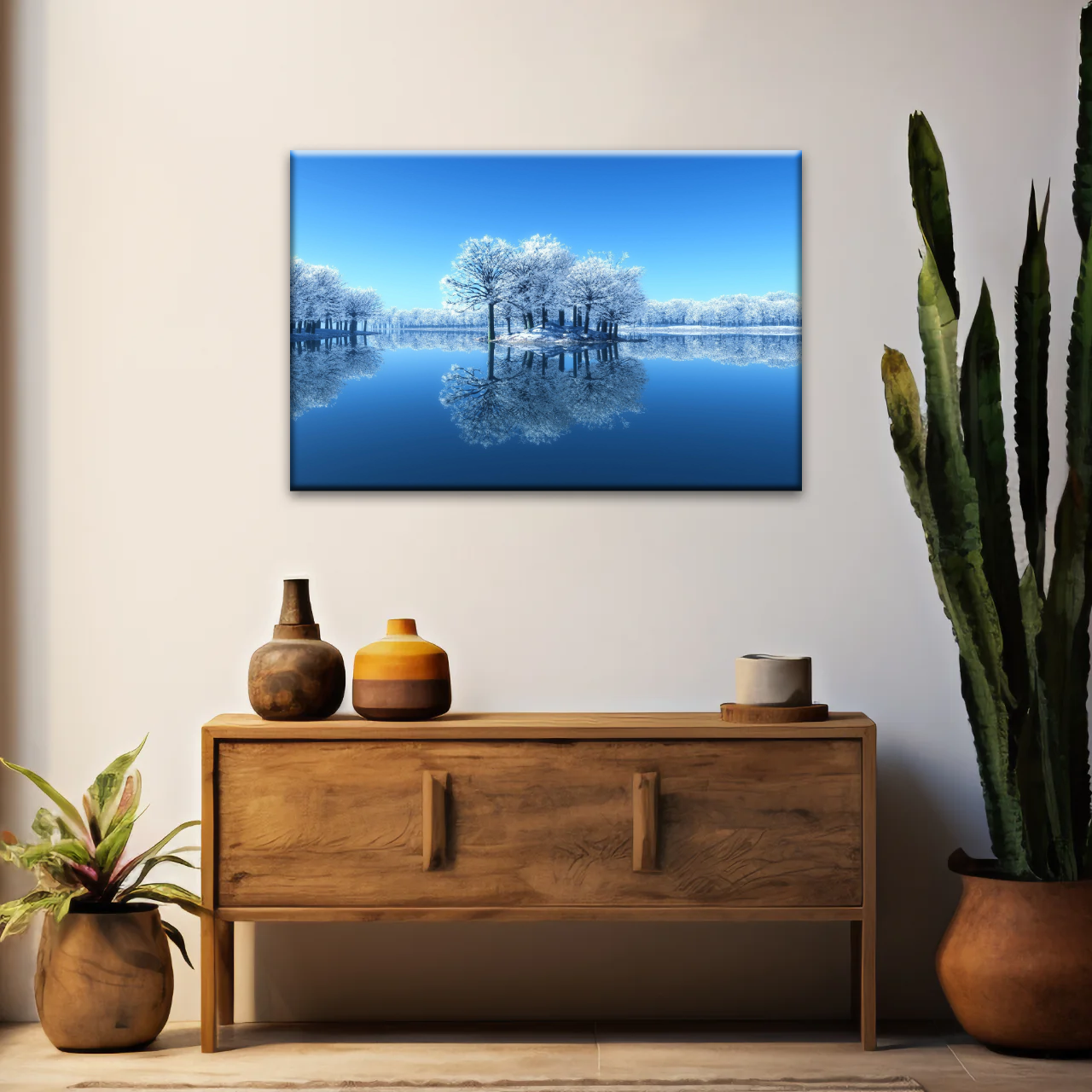 Snow-covered Trees on The Lake Wall Art