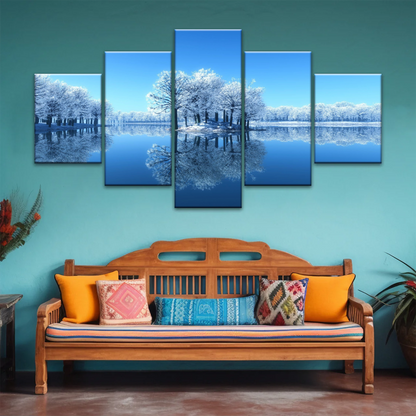 Snow-covered Trees on The Lake Wall Art
