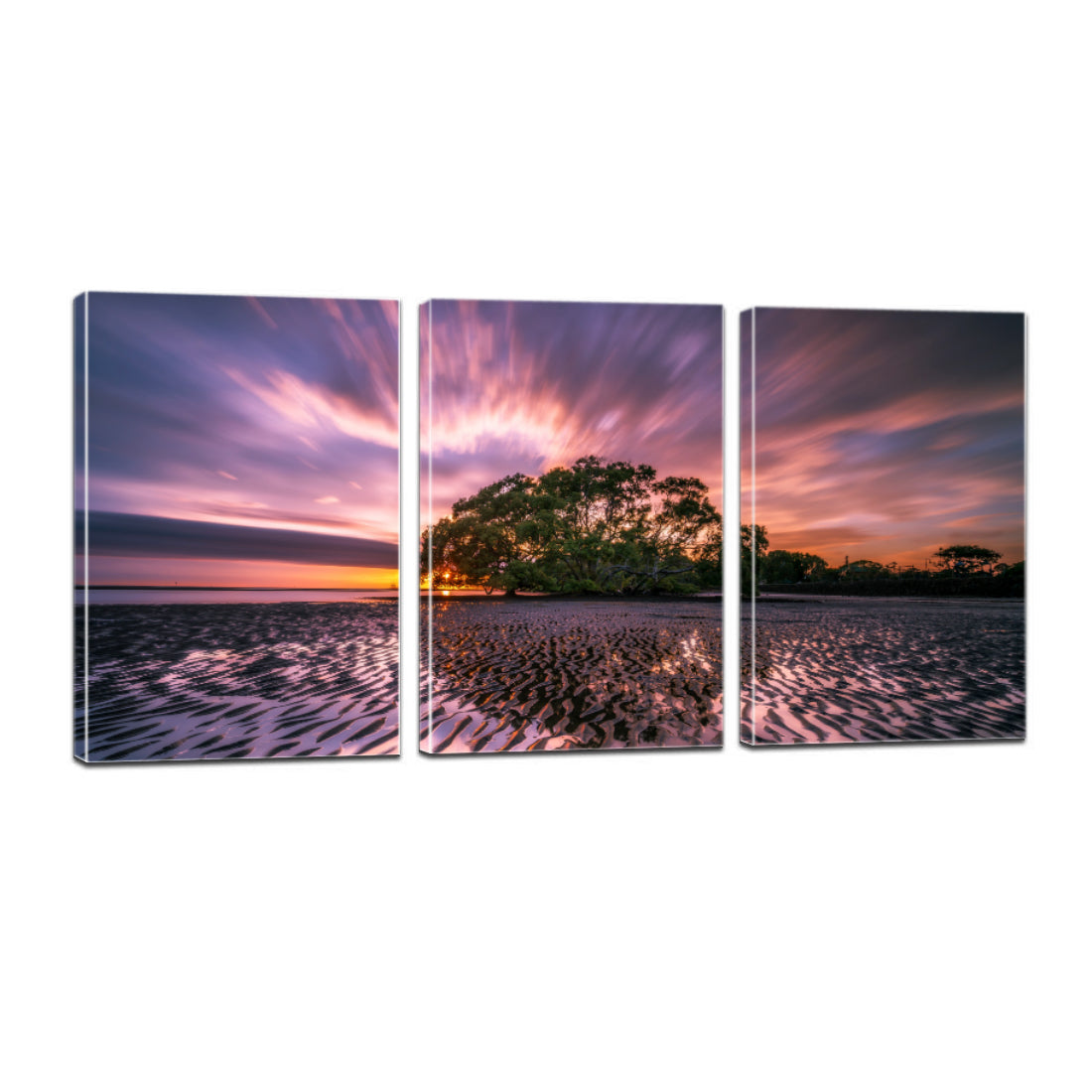 Beach Landscape Low Tide Reflection Waves Ripples Canvas Prints Wall Art Home Decor - Canvas Print Sale