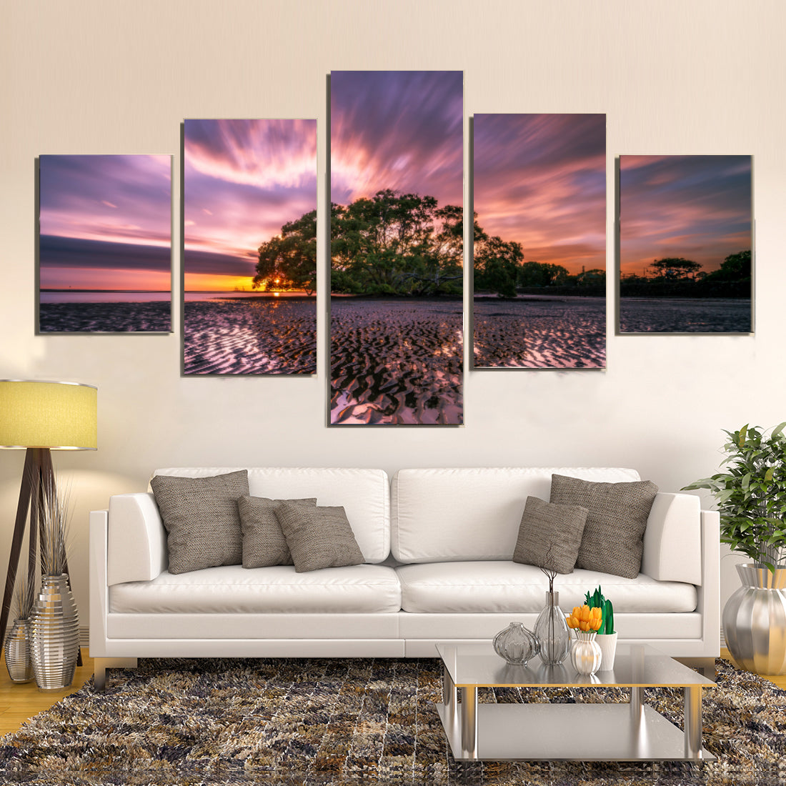 Beach Landscape Low Tide Reflection Waves Ripples Canvas Prints Wall Art Home Decor - Canvas Print Sale