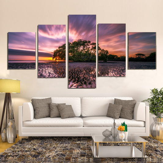 Beach Landscape Low Tide Reflection Waves Ripples Canvas Prints Wall Art Home Decor - Canvas Print Sale