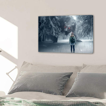 Snow Winter Fantasy Forest Monster Girl Canvas Prints Home Decor Wall Art - Canvas Print Sale