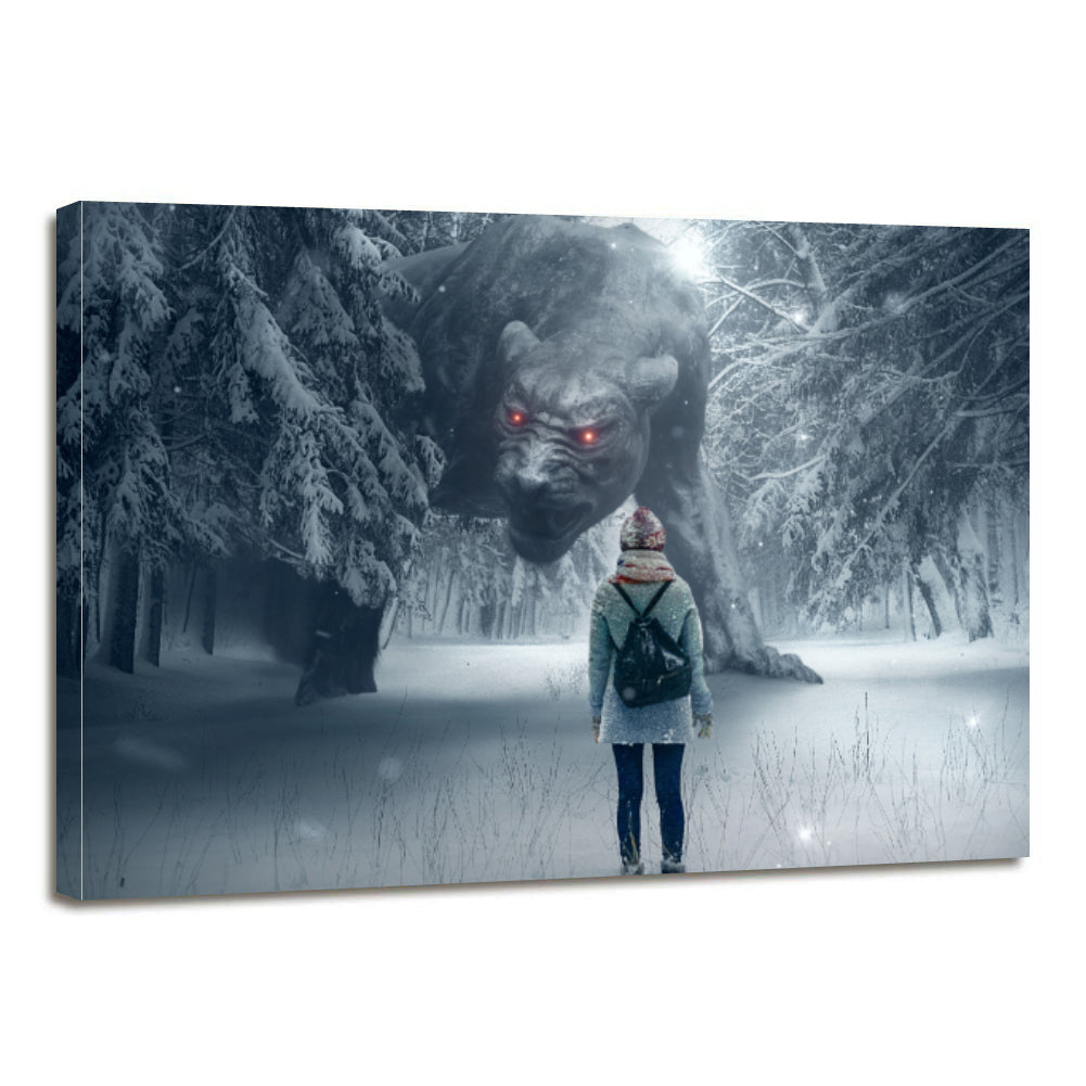Snow Winter Fantasy Forest Monster Girl Canvas Prints Home Decor Wall Art - Canvas Print Sale