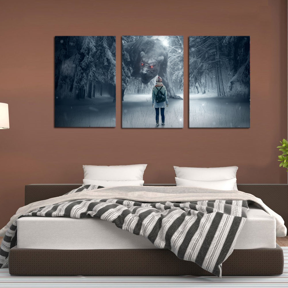 Snow Winter Fantasy Forest Monster Girl Canvas Prints Home Decor Wall Art - Canvas Print Sale