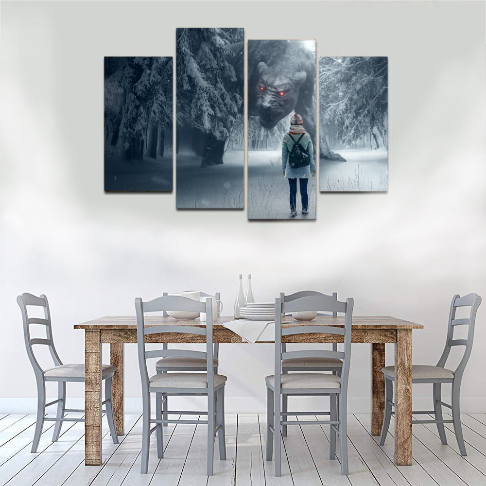 Snow Winter Fantasy Forest Monster Girl Canvas Prints Home Decor Wall Art - Canvas Print Sale