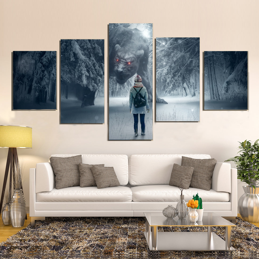 Snow Winter Fantasy Forest Monster Girl Canvas Prints Home Decor Wall Art - Canvas Print Sale