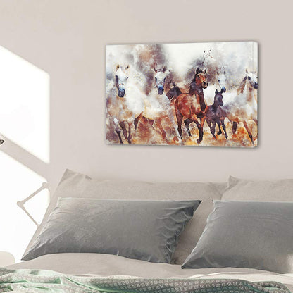 Herd Horses Running Nature Animal Herd Scenic Canvas Prints Wall Art Home Decor - Canvas Print Sale