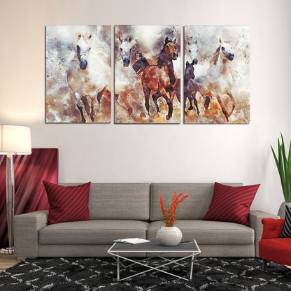 Herd Horses Running Nature Animal Herd Scenic Canvas Prints Wall Art Home Decor - Canvas Print Sale