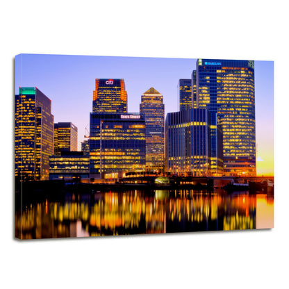 London City Night Lights Buildings River Reflection Canvas Prints - Canvas Print Sale