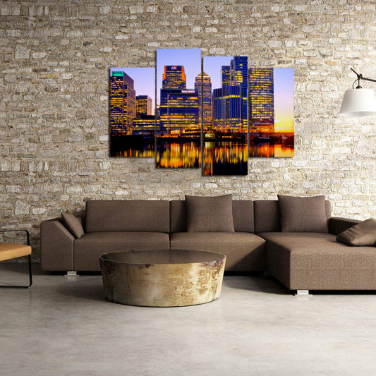 London City Night Lights Buildings River Reflection Canvas Prints - Canvas Print Sale