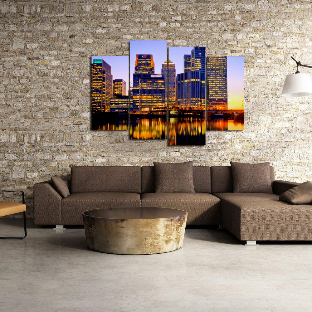 London City Night Lights Buildings River Reflection Canvas Prints - Canvas Print Sale