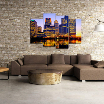 London City Night Lights Buildings River Reflection Canvas Prints - Canvas Print Sale