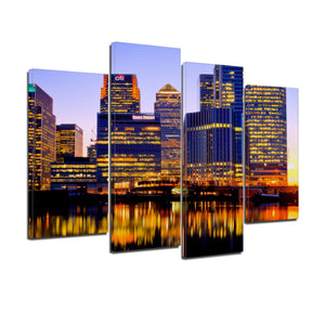 London City Night Lights Buildings River Reflection Canvas Prints - Canvas Print Sale