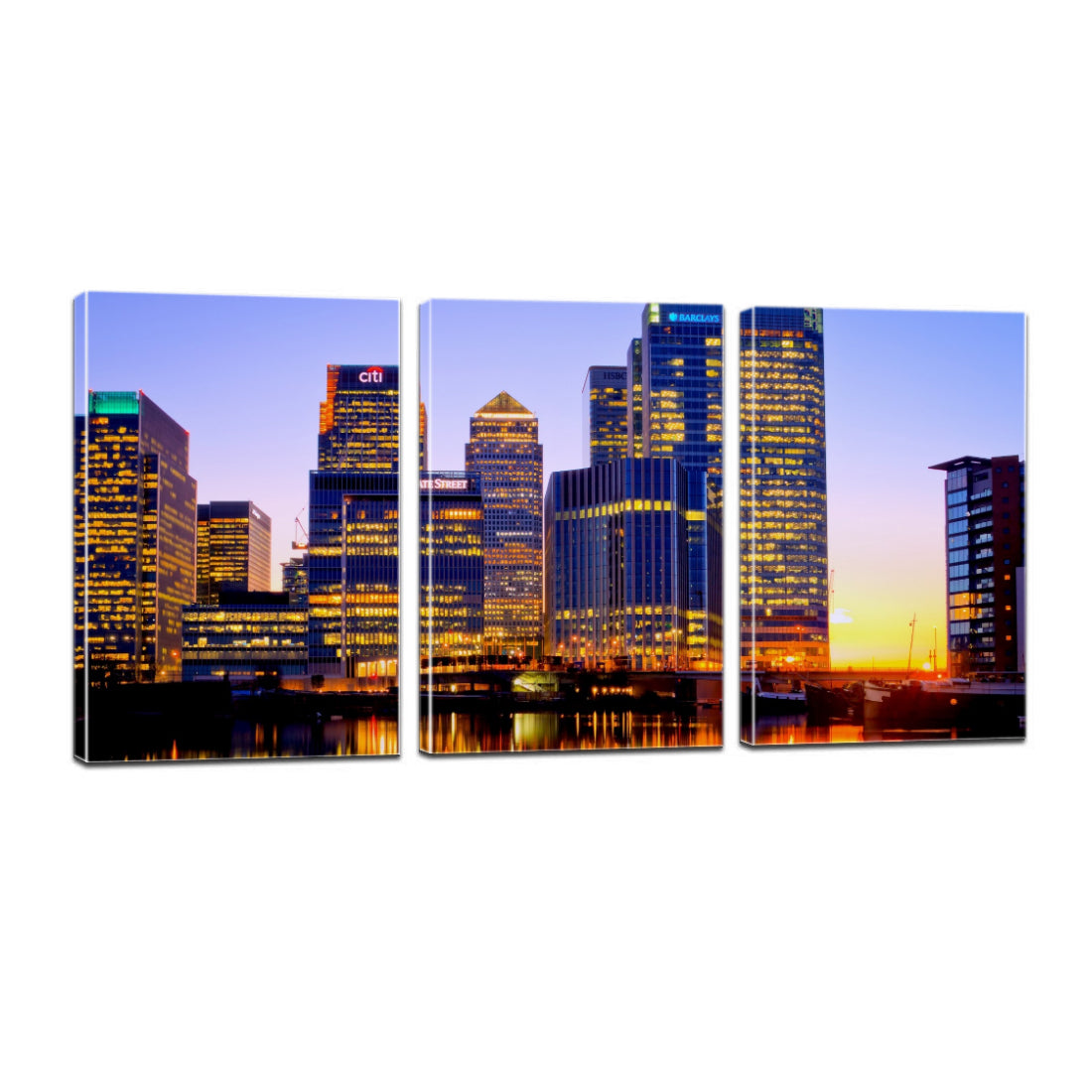 London City Night Lights Buildings River Reflection Canvas Prints - Canvas Print Sale