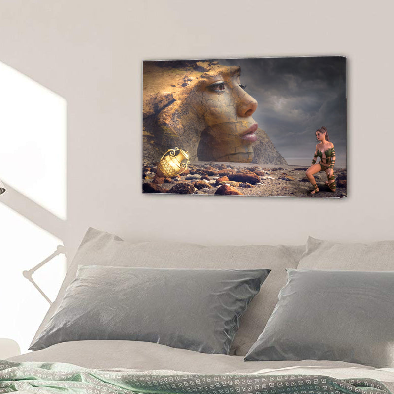 Mystical Beach Woman Fantasy Rock Treasure Vase Canvas Prints Wall Art Home Decor - Canvas Print Sale