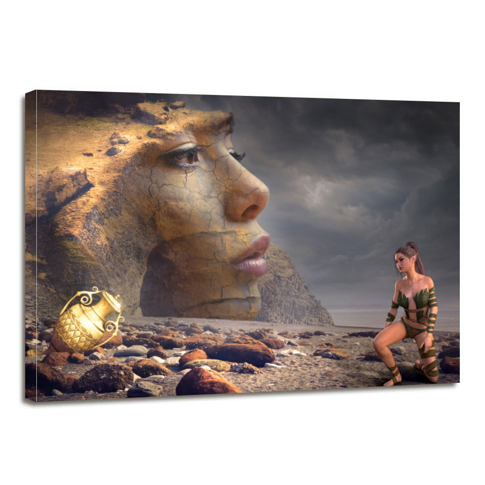 Mystical Beach Woman Fantasy Rock Treasure Vase Canvas Prints Wall Art Home Decor - Canvas Print Sale