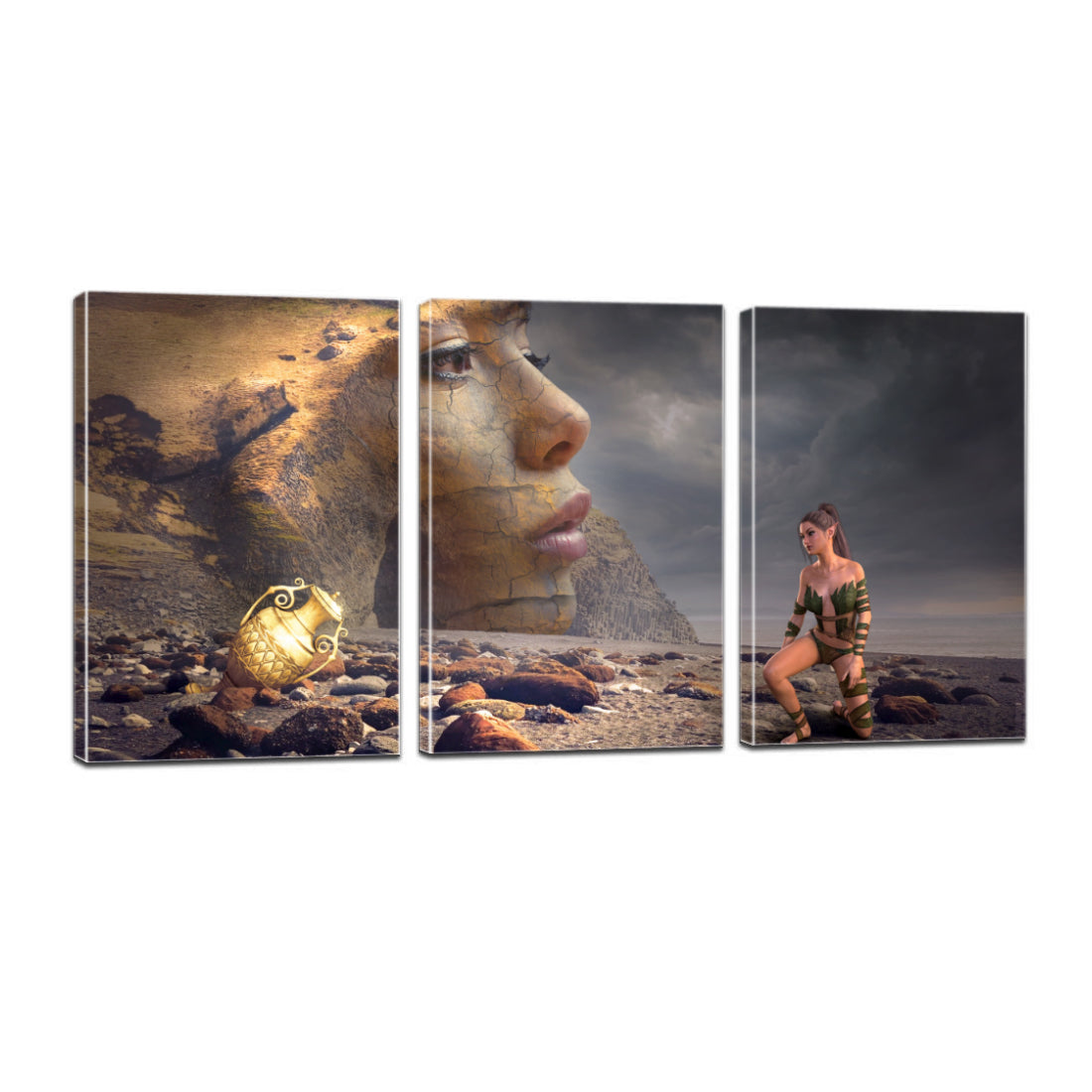 Mystical Beach Woman Fantasy Rock Treasure Vase Canvas Prints Wall Art Home Decor - Canvas Print Sale