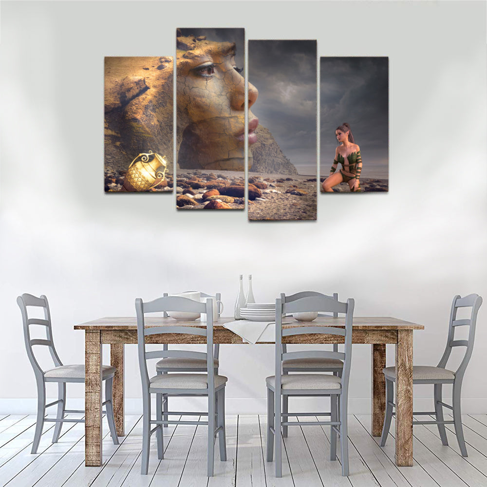 Mystical Beach Woman Fantasy Rock Treasure Vase Canvas Prints Wall Art Home Decor - Canvas Print Sale