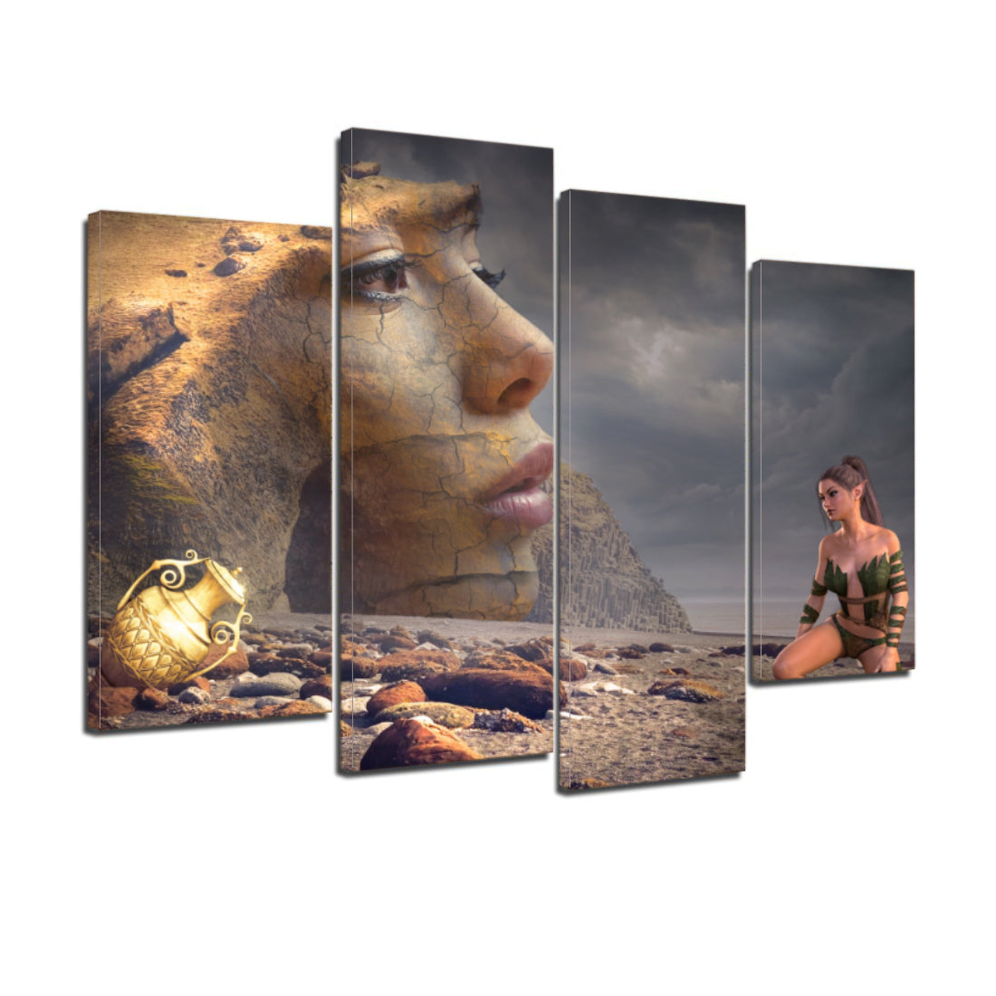 Mystical Beach Woman Fantasy Rock Treasure Vase Canvas Prints Wall Art Home Decor - Canvas Print Sale