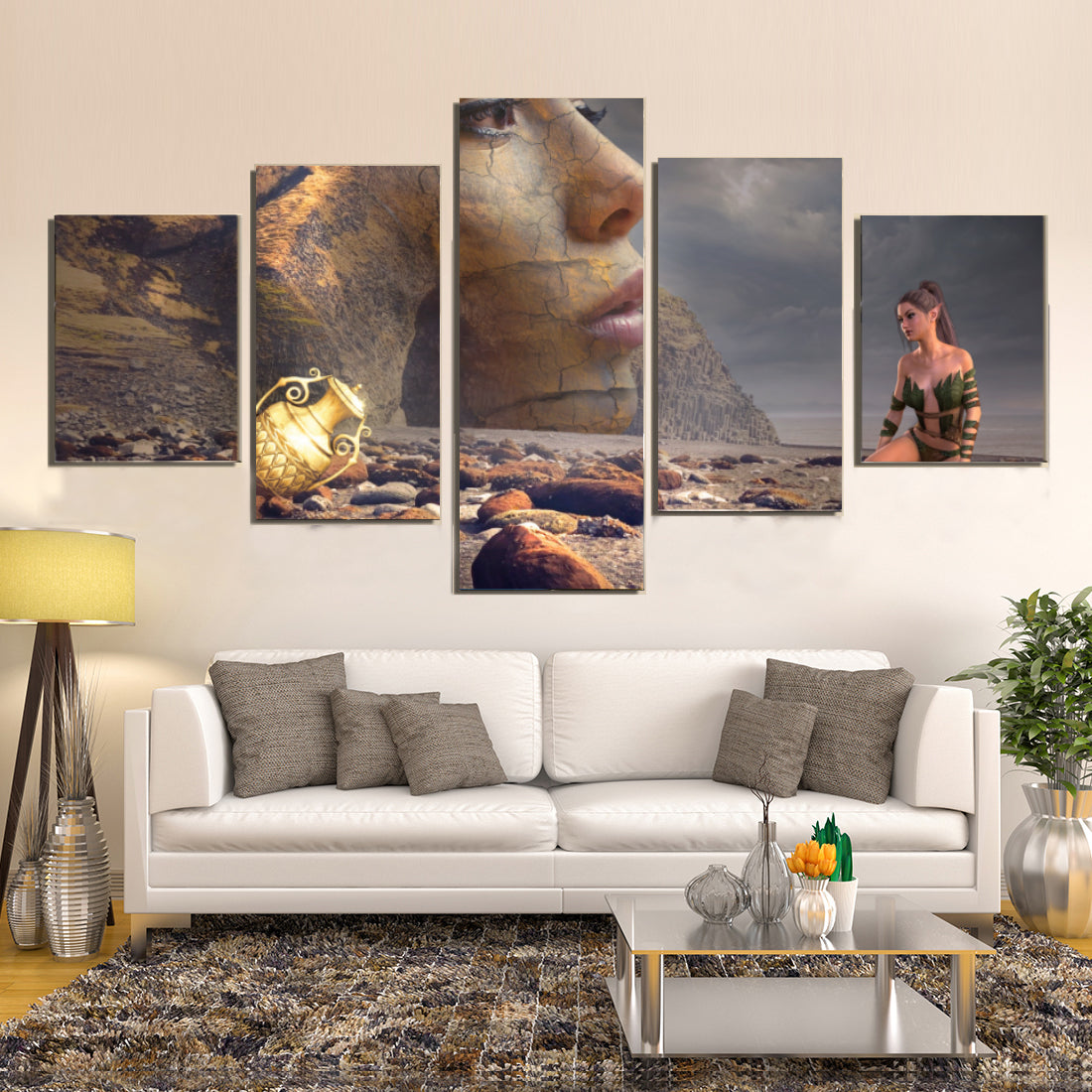 Mystical Beach Woman Fantasy Rock Treasure Vase Canvas Prints Wall Art Home Decor - Canvas Print Sale