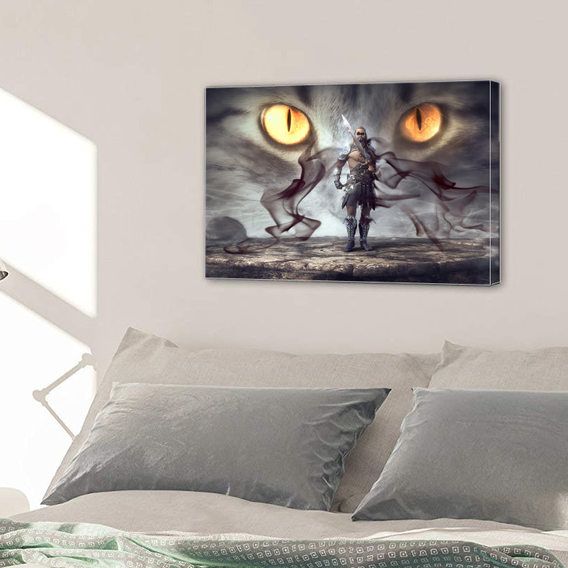 Fantasy Warrior Mystical Eyes Smoke Gloomy Man Canvas Prints Wall Art Home Decor - Canvas Print Sale