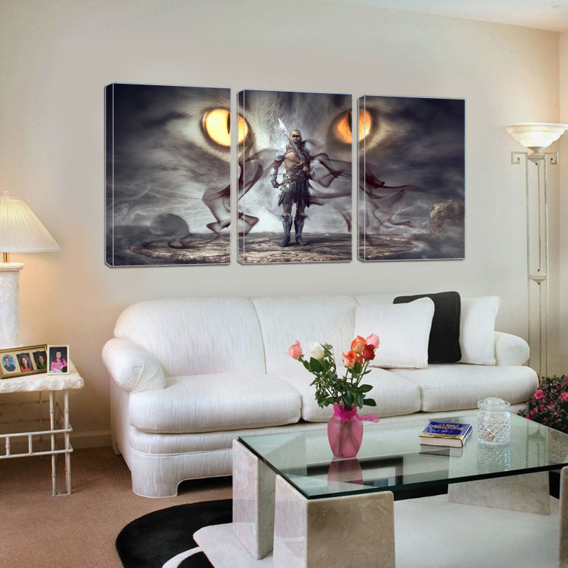 Fantasy Warrior Mystical Eyes Smoke Gloomy Man Canvas Prints Wall Art Home Decor - Canvas Print Sale