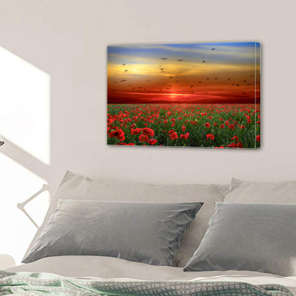 Poppies Flowers Sunset Sky Clouds Birds Canvas Prints Wall Art Home Decor - Canvas Print Sale