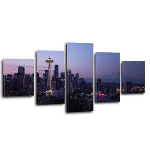 Seattle City Urban Cityscape Skyline Sunset Canvas Prints Wall Art Home Decor - Canvas Print Sale