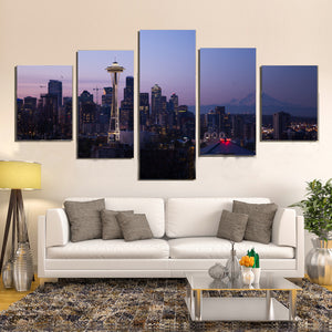 Seattle City Urban Cityscape Skyline Sunset Canvas Prints Wall Art Home Decor - Canvas Print Sale