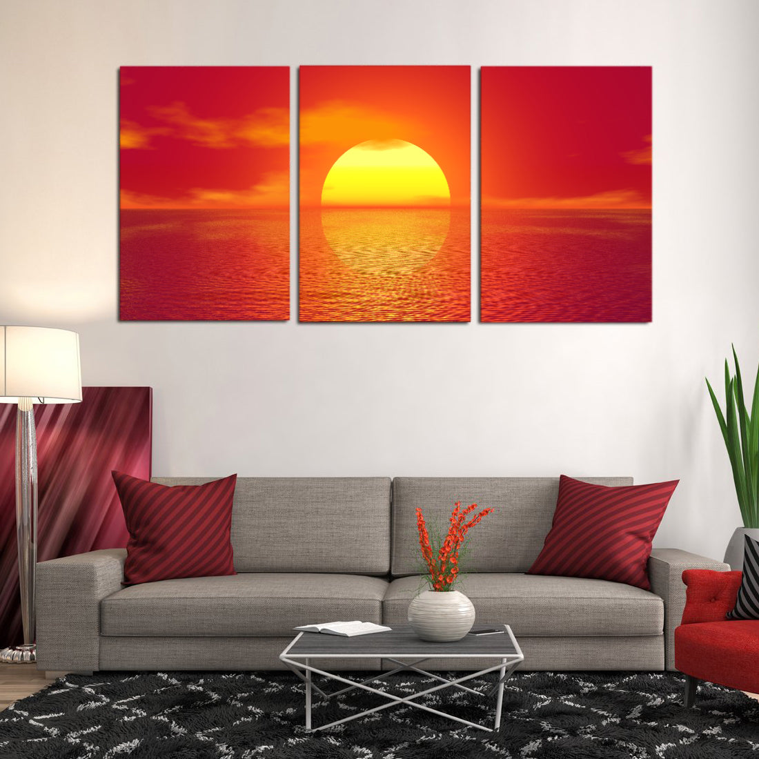 Sky Sea Ocean Sunset Sun Golden Glow Canvas Prints Home Decor Wall Art - Canvas Print Sale