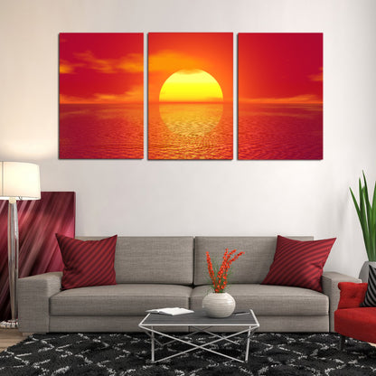 Sky Sea Ocean Sunset Sun Golden Glow Canvas Prints Home Decor Wall Art - Canvas Print Sale