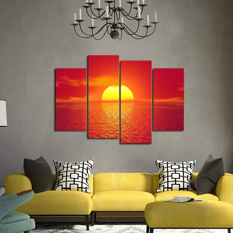 Sky Sea Ocean Sunset Sun Golden Glow Canvas Prints Home Decor Wall Art - Canvas Print Sale