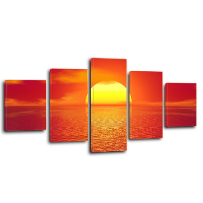 Sky Sea Ocean Sunset Sun Golden Glow Canvas Prints Home Decor Wall Art - Canvas Print Sale