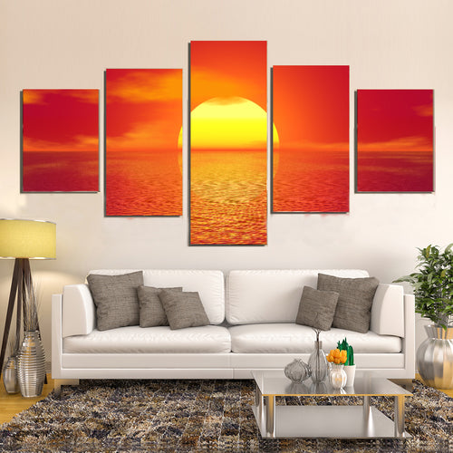 Sky Sea Ocean Sunset Sun Golden Glow Canvas Prints Home Decor Wall Art - Canvas Print Sale