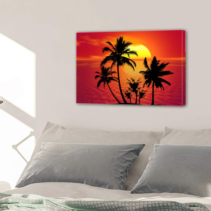 Tropical Summer Sunset Beach Palm Trees Island Canvas Prints Wall Art Home Decor - Canvas Print Sale