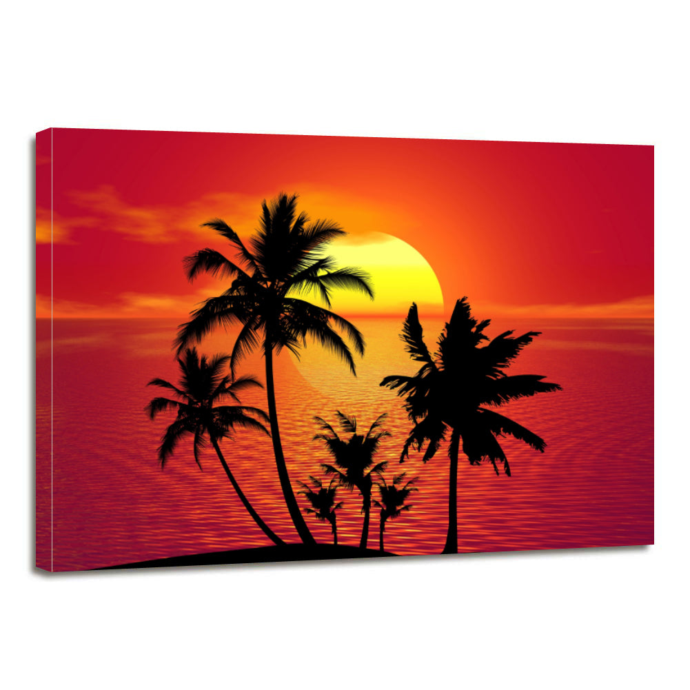 Tropical Summer Sunset Beach Palm Trees Island Canvas Prints Wall Art Home Decor - Canvas Print Sale