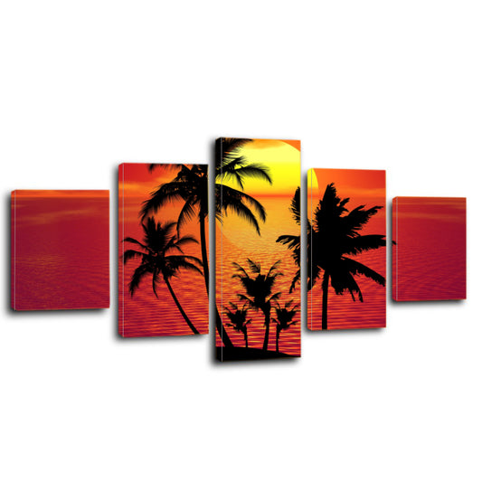 Tropical Summer Sunset Beach Palm Trees Island Canvas Prints Wall Art Home Decor - Canvas Print Sale