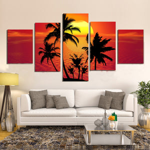 Tropical Summer Sunset Beach Palm Trees Island Canvas Prints Wall Art Home Decor - Canvas Print Sale
