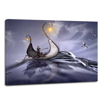 Viking Sea Ocean Water Wave Fantasy Ship Canvas Prints Wall Art Home Decor - Canvas Print Sale