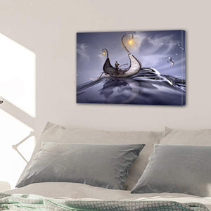 Viking Sea Ocean Water Wave Fantasy Ship Canvas Prints Wall Art Home Decor - Canvas Print Sale