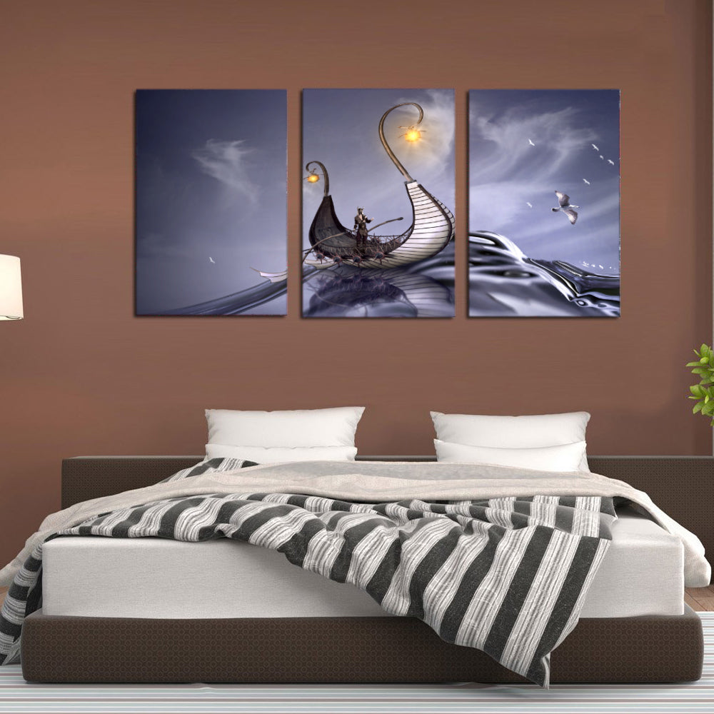 Viking Sea Ocean Water Wave Fantasy Ship Canvas Prints Wall Art Home Decor - Canvas Print Sale