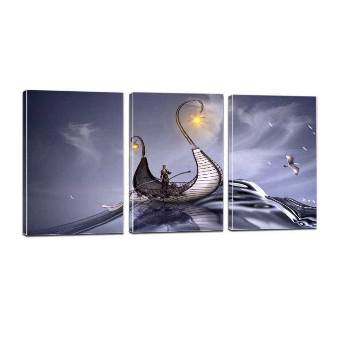 Viking Sea Ocean Water Wave Fantasy Ship Canvas Prints Wall Art Home Decor - Canvas Print Sale