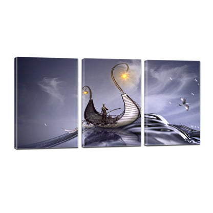 Viking Sea Ocean Water Wave Fantasy Ship Canvas Prints Wall Art Home Decor - Canvas Print Sale