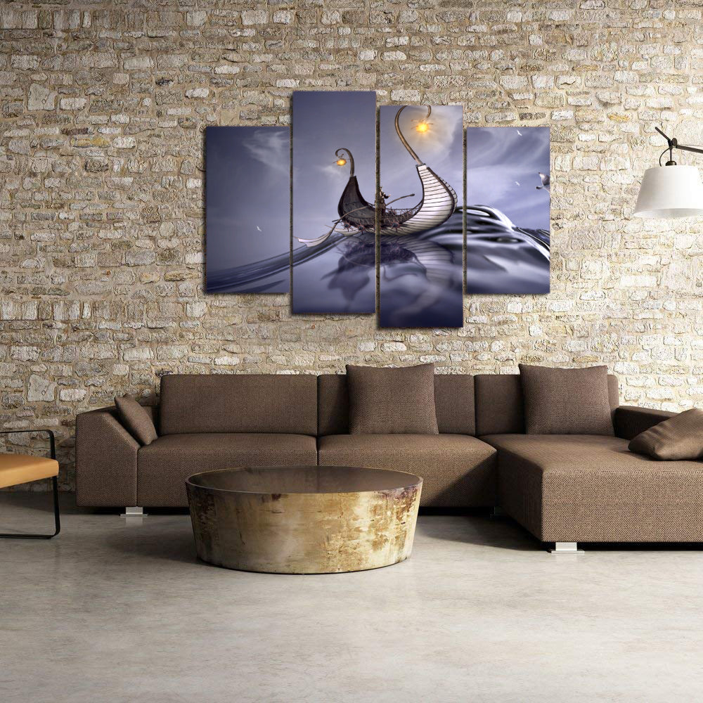 Viking Sea Ocean Water Wave Fantasy Ship Canvas Prints Wall Art Home Decor - Canvas Print Sale
